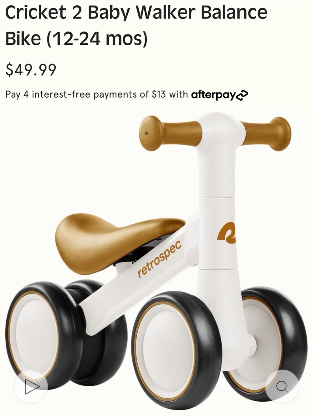 Retrospec Cricket 2 Toddler Balance Bike - Tan & White